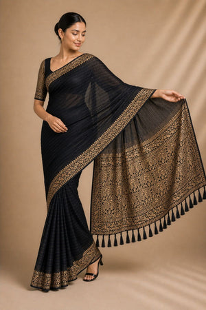 Black Woven Chiffon Saree (ACA8770)