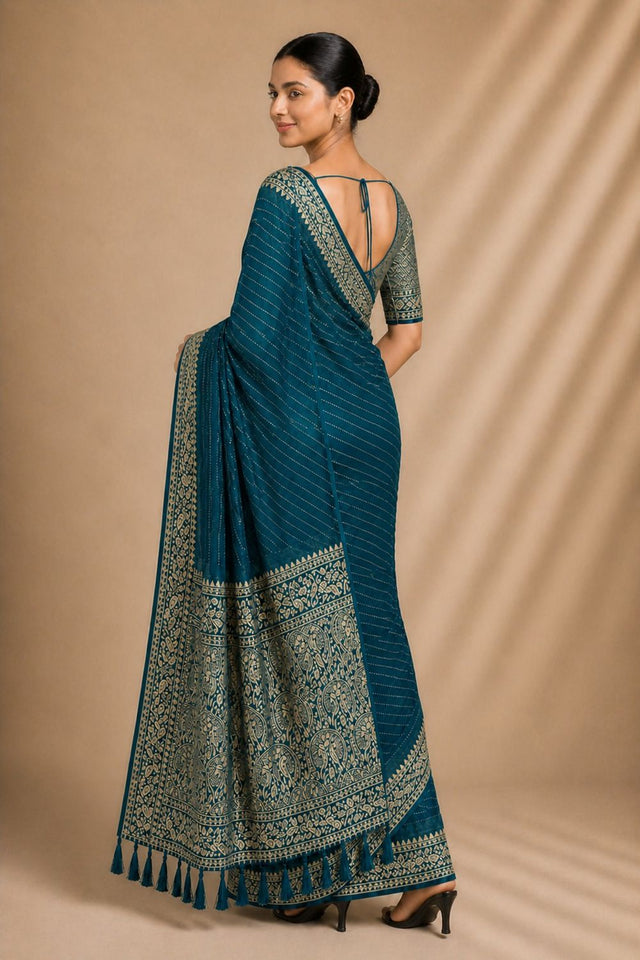 Blue Woven Chiffon Saree (ACA8771)