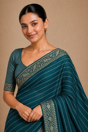 Blue Woven Chiffon Saree (ACA8771)