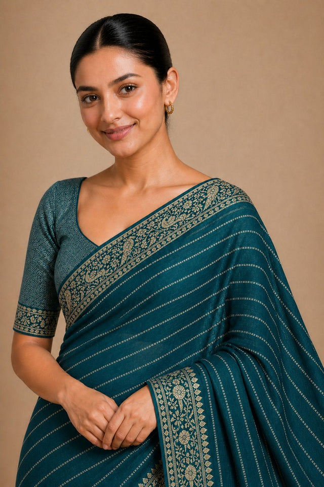 Blue Woven Chiffon Saree (ACA8771)