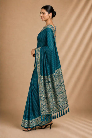 Blue Woven Chiffon Saree (ACA8771)