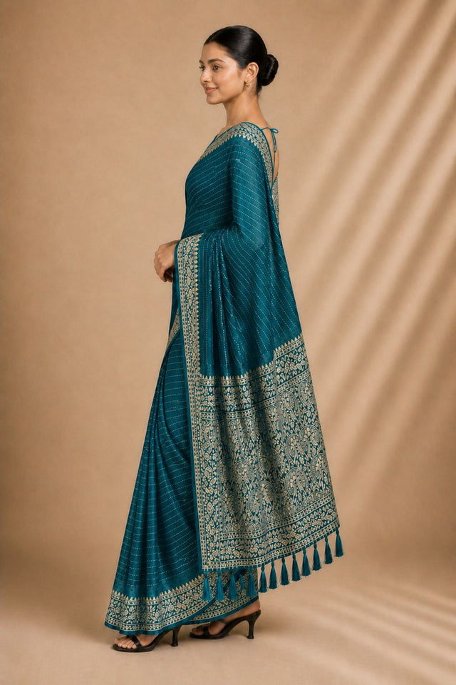 Blue Woven Chiffon Saree (ACA8771)