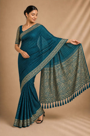 Blue Woven Chiffon Saree (ACA8771)