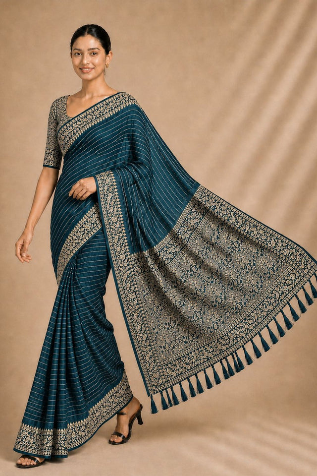 Blue Woven Chiffon Saree (ACA8771)