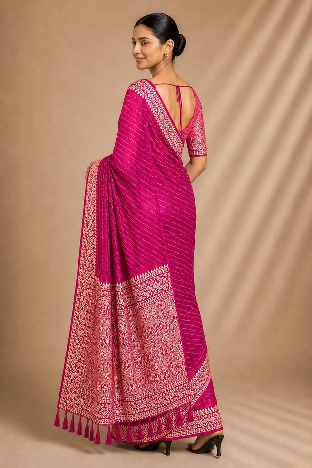 Pink Woven Chiffon Saree (ACA8772)