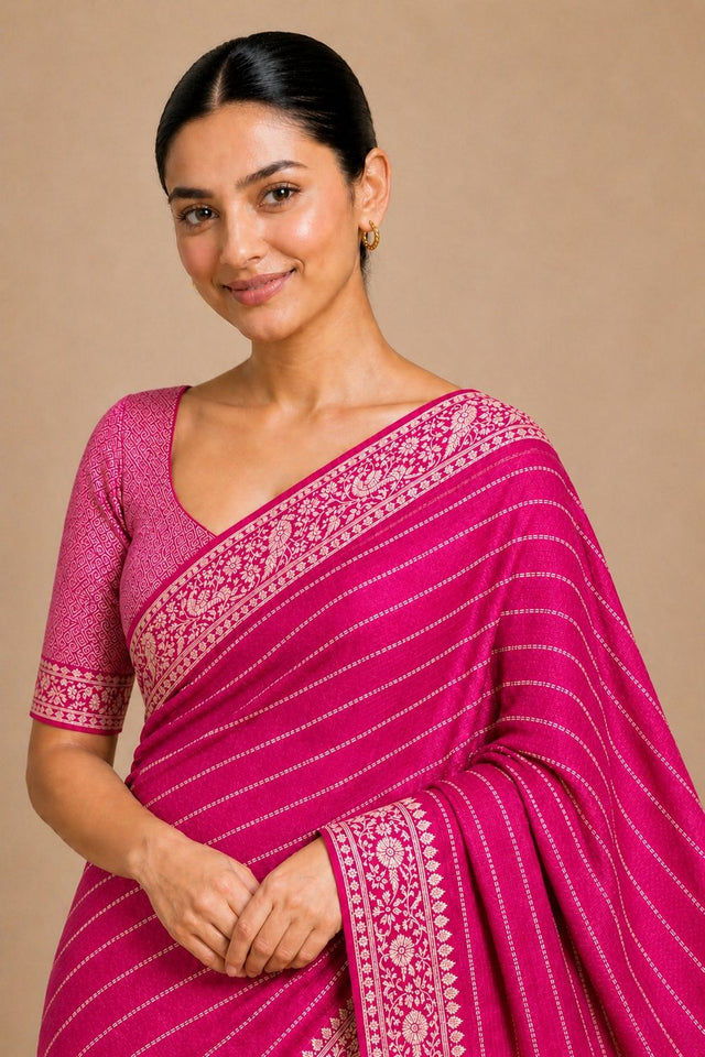 Pink Woven Chiffon Saree (ACA8772)