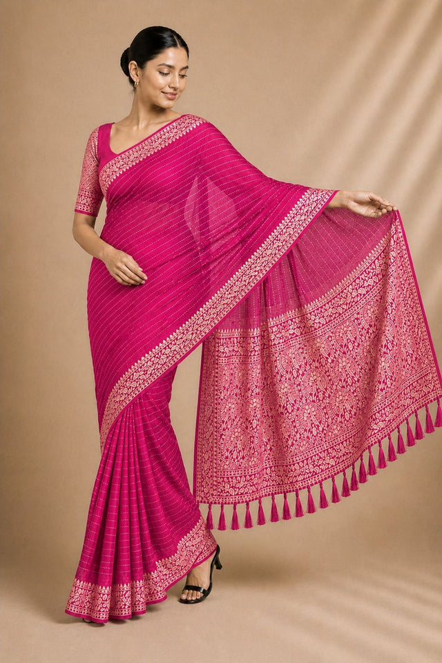Pink Woven Chiffon Saree (ACA8772)
