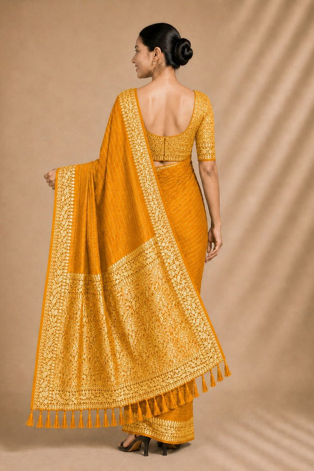 Yellow Woven Chiffon Saree (ACA8775)