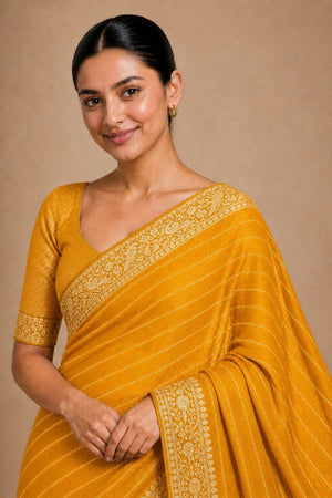 Yellow Woven Chiffon Saree (ACA8775)