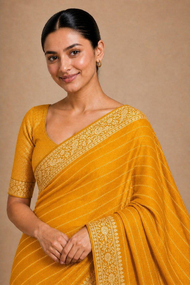 Yellow Woven Chiffon Saree (ACA8775)