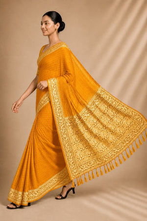 Yellow Woven Chiffon Saree (ACA8775)