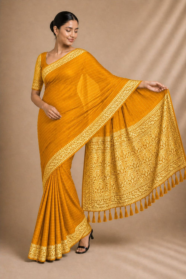 Yellow Woven Chiffon Saree (ACA8775)
