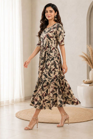 Black Printed Rayon Dresses (ACA8778)