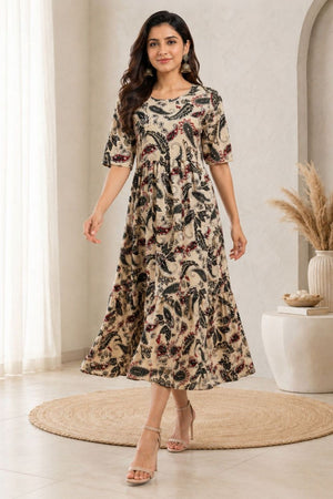 Black Printed Rayon Dresses (ACA8778)