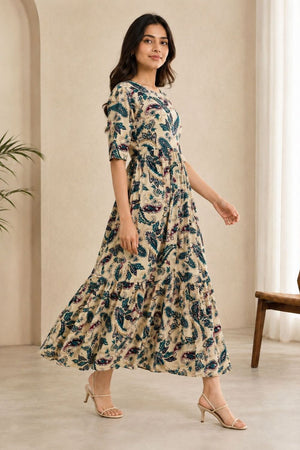 Turquoise Printed Rayon Dresses (ACA8779)