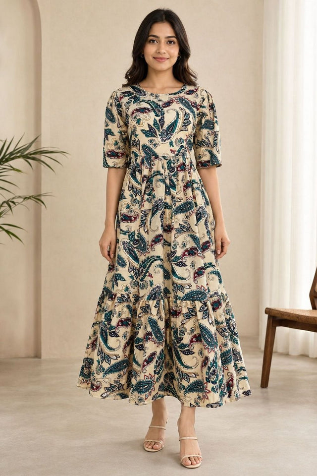 Turquoise Printed Rayon Dresses (ACA8779)