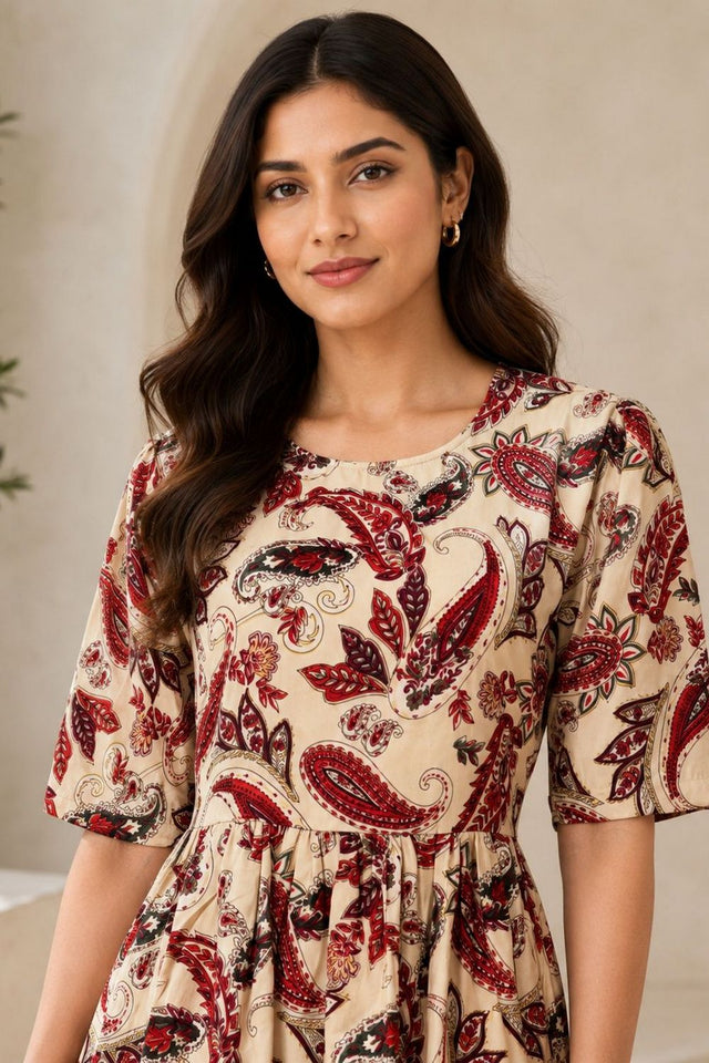 Red Printed Rayon Dresses (ACA8780)