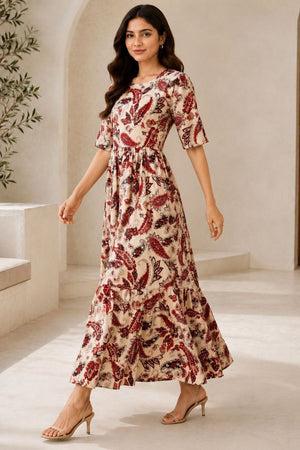 Red Printed Rayon Dresses (ACA8780)