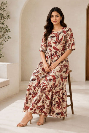 Red Printed Rayon Dresses (ACA8780)