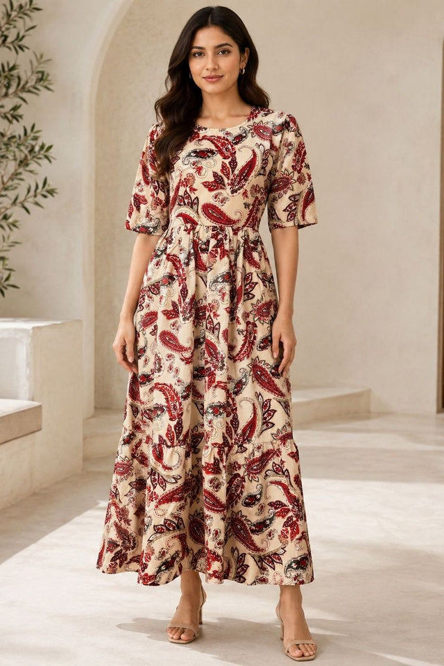 Red Printed Rayon Dresses (ACA8780)
