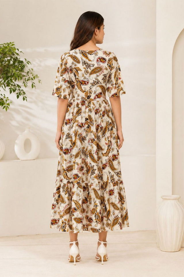 Yellow Printed Rayon Dresses (ACA8781)