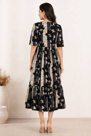 Black Printed Rayon Dresses (ACA8782)