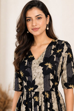 Black Printed Rayon Dresses (ACA8782)