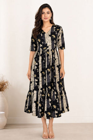 Black Printed Rayon Dresses (ACA8782)