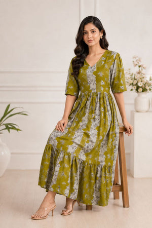 Green Printed Rayon Dresses (ACA8783)