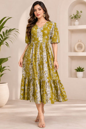 Green Printed Rayon Dresses (ACA8783)