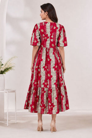 Red Printed Rayon Dresses (ACA8784)