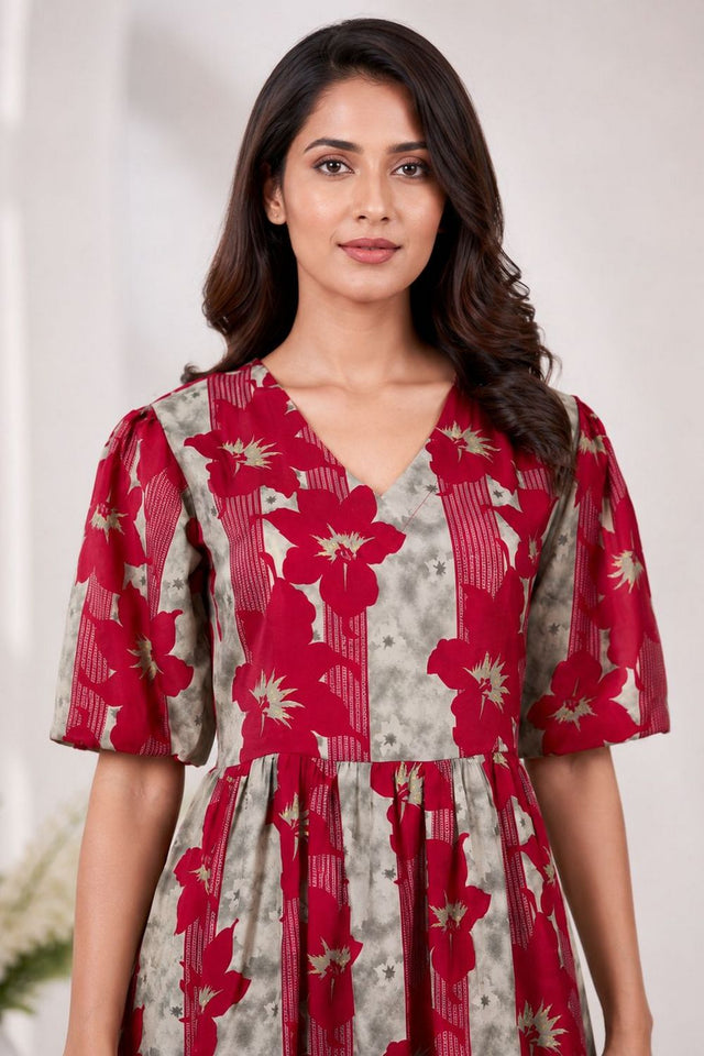 Red Printed Rayon Dresses (ACA8784)