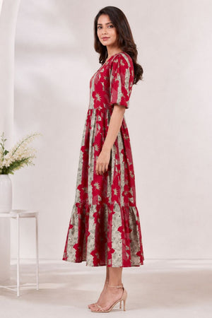 Red Printed Rayon Dresses (ACA8784)
