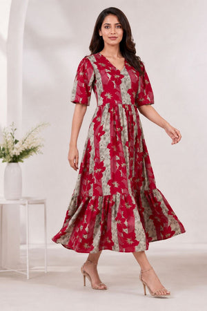 Red Printed Rayon Dresses (ACA8784)