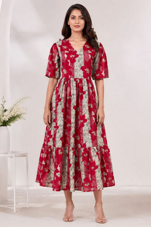 Red Printed Rayon Dresses (ACA8784)