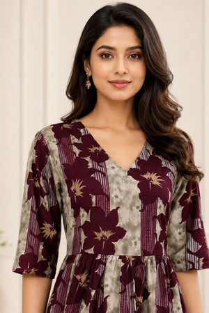 Wine Printed Rayon Dresses (ACA8785)