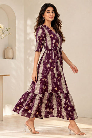 Wine Printed Rayon Dresses (ACA8785)