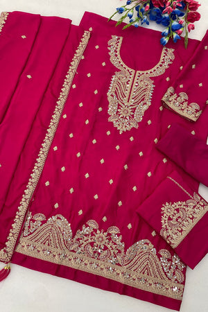 Pink Embroidered Chinon Palazzo Suit (ACA8790)