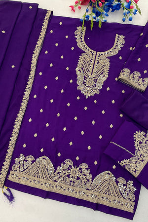 Purple Embroidered Chinon Palazzo Suit (ACA8791)