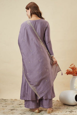 Grey Sequin Embroidered Silk Palazzo Suit (ACA8799)