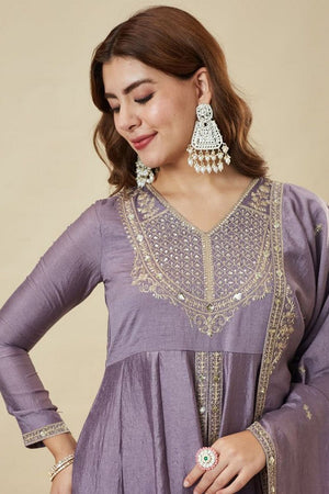 Grey Sequin Embroidered Silk Palazzo Suit (ACA8799)