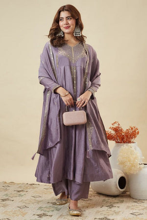 Grey Sequin Embroidered Silk Palazzo Suit (ACA8799)