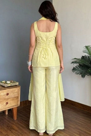 Yellow Floral Embroidered Georgette Palazzo Suit (ACA8800)