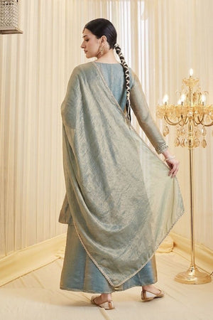 Grey Embroidered Satin Palazzo Suit (ACA8801)