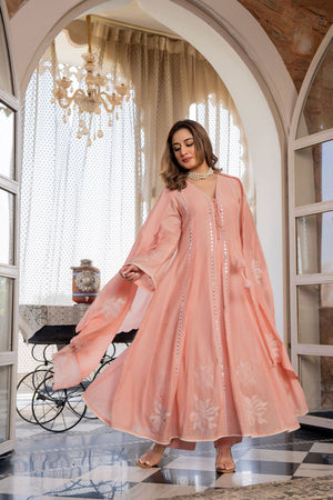 Pink Mirror Sequin Chanderi Anarkali Suit (ACA8802)