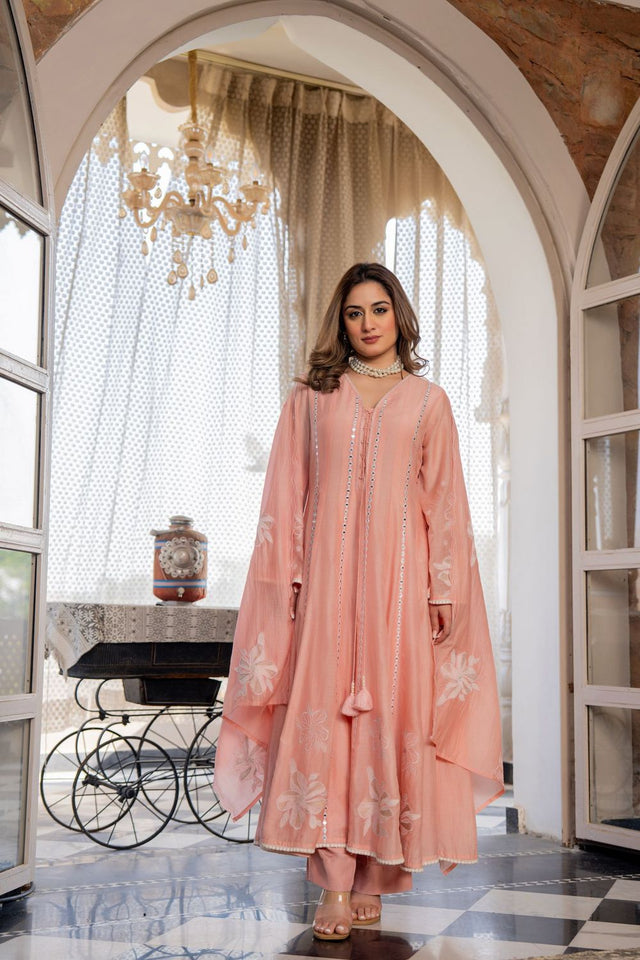Pink Mirror Sequin Chanderi Anarkali Suit (ACA8802)
