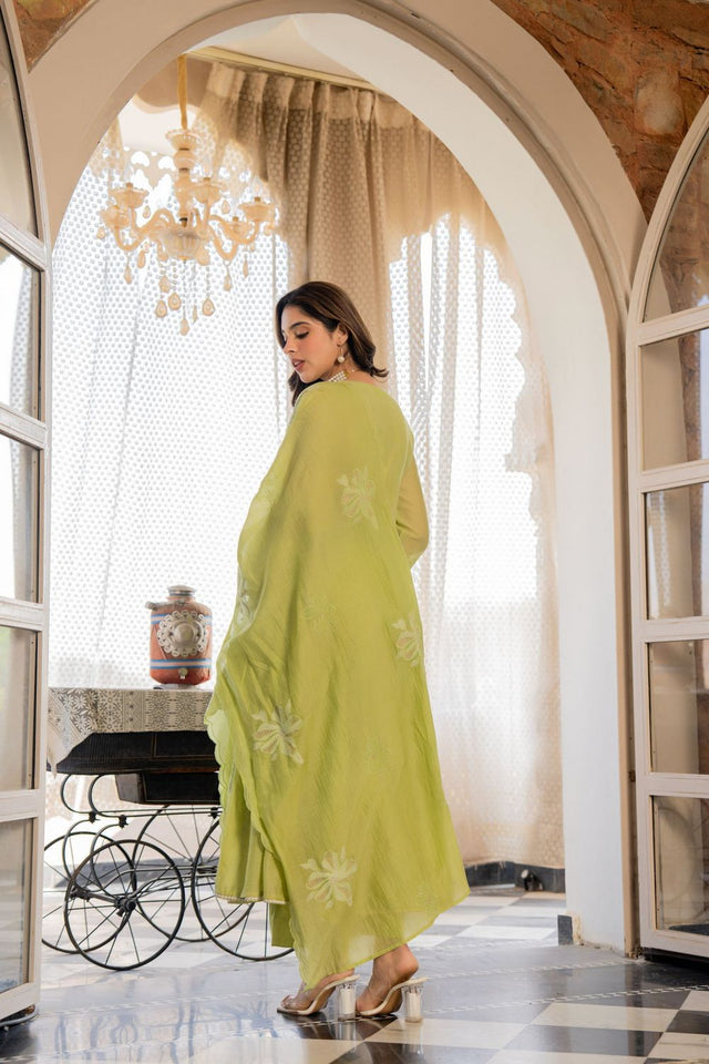 Green Mirror Sequin Chanderi Anarkali Suit (ACA8803)
