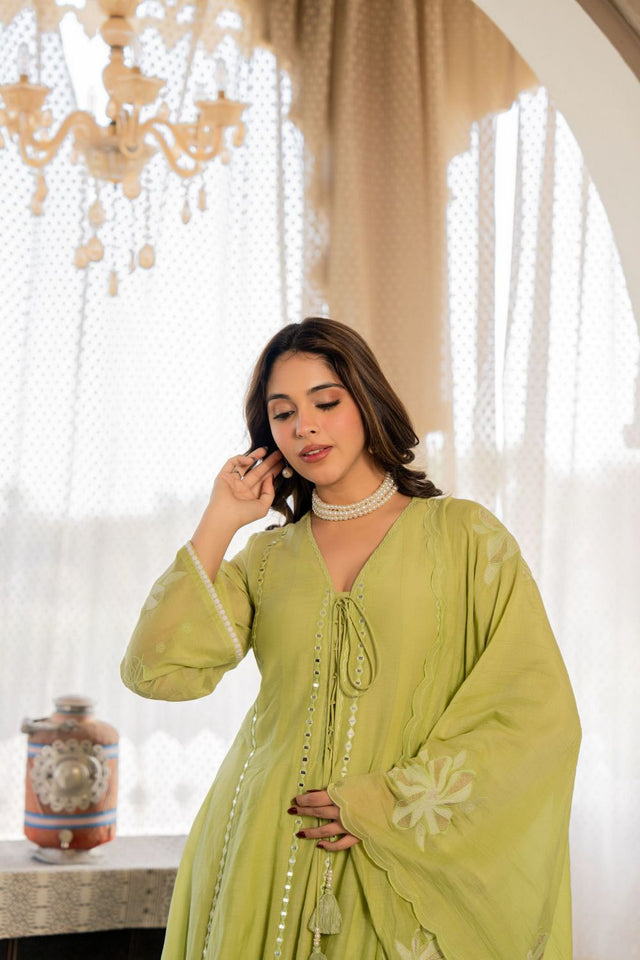 Green Mirror Sequin Chanderi Anarkali Suit (ACA8803)