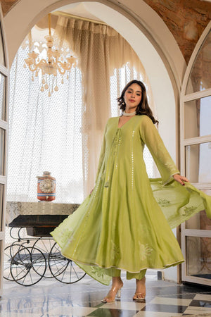 Green Mirror Sequin Chanderi Anarkali Suit (ACA8803)