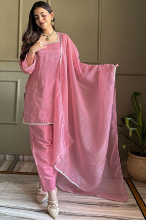 Pink Embellished Silk Straight Cut Suit (ACA8805)